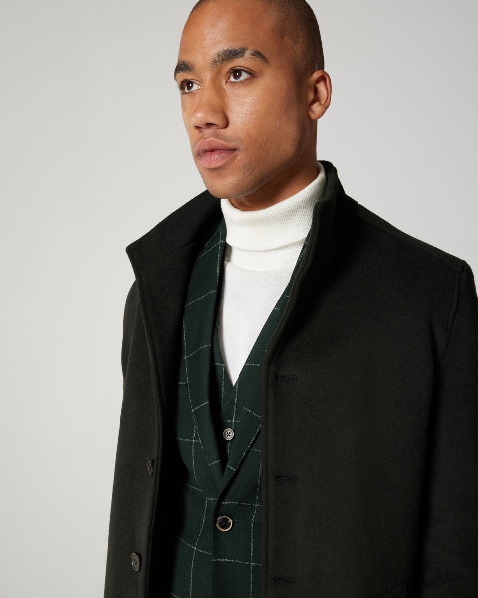 Wool Blend Funnel Neck Coat 